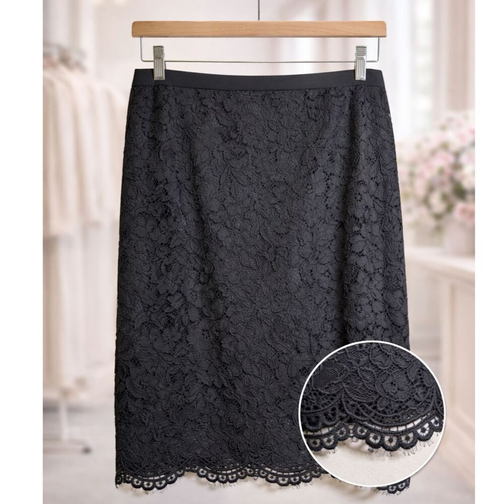 Talbots Black Floral Lace Pencil Skirt Size 16 Preppy Coquette Romantic